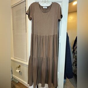 Zenana Outfitters Taupe Tiered Maxi Dress